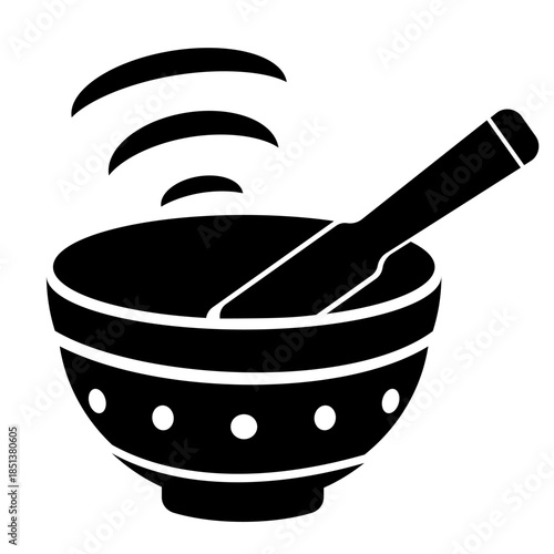 Singing Bowl Sound Therapy Concept Black Icon Vector - Sound therapy healing, relaxation and well being 