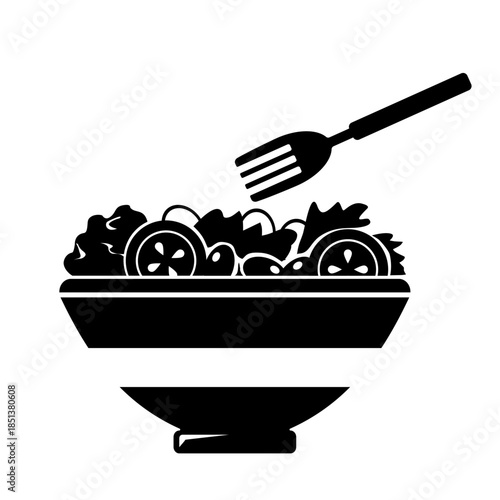 Salad Bowl With Fork Black Icon Vector Healthy Lifestyle Dieting Concept
