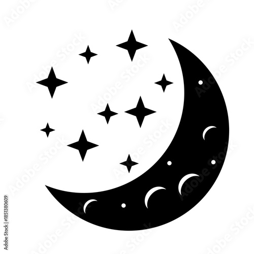 Crescent Moon With Stars Black Icon Vector Repressing the night sky and sleep