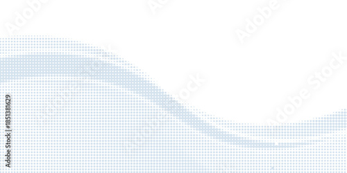 Flowing dots particles wave pattern halftone gradient curve shape isolated on white background