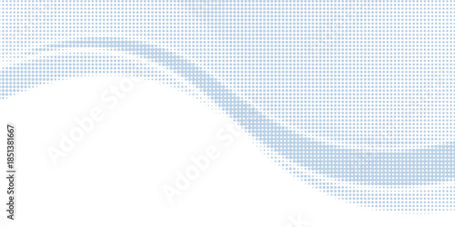 Flowing dots particles wave pattern halftone gradient curve shape isolated on white background