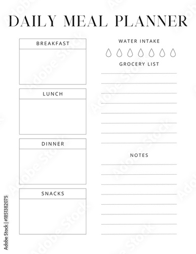 US Letter Size Meal + Diet Planner Combo - 1- Daily Meal Planner