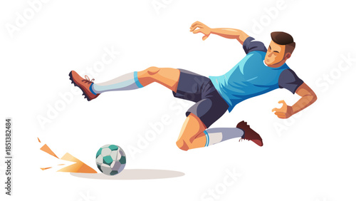 Professional soccer player performing a sliding tackle action illustration