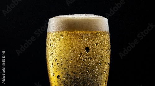 pub. A glass of golden beer with droplets, showcasing refreshing appeal in a clean studio setting. bar promotions, beverage menus, designed for food & beverage menus and cafe branding.

