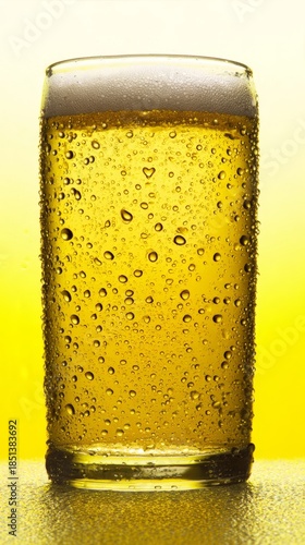 pub. A glass of golden beer with droplets, showcasing refreshing appeal in a clean studio setting. bar promotions, beverage menus, designed for food & beverage menus and cafe branding.
