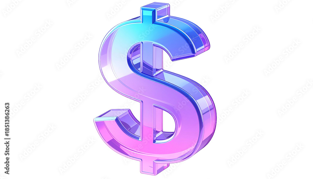 Obraz premium A translucent, vibrant dollar sign rendered in blue, purple, and pink against a black background