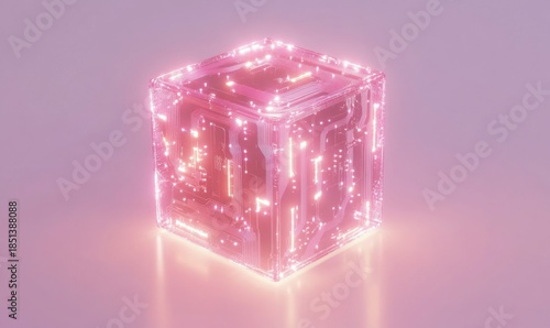 Abstract glowing cube with circuit pattern for technology background