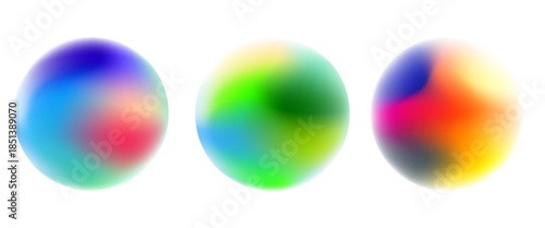 Set color circle gradient noise gradation. Abstract colorful watercolor blur mesh on isolated transparent background. Circle shape png.