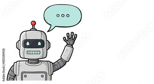 Friendly Cartoon Robot Waving Hand Greeting.