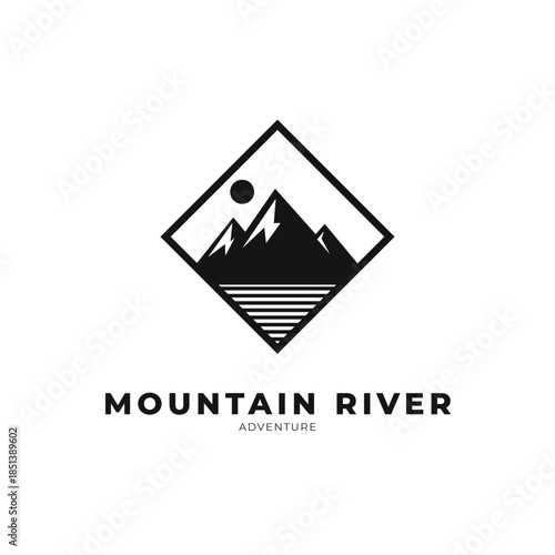mountain river logo design concept label badge