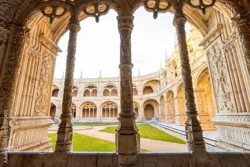 Historic 17th century cloisters of Jeronimos Monastery or Hieronymites Monastery, UNESCO World Heritage site