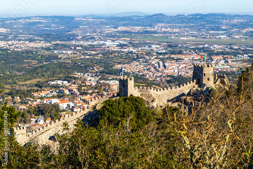 Historic 8th century Castle of the Moors overlooking the town of Sintra, Portugal