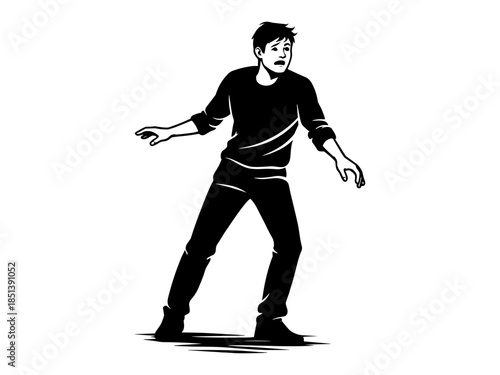 Anxiety silhouette illustration, nervous man panic stance