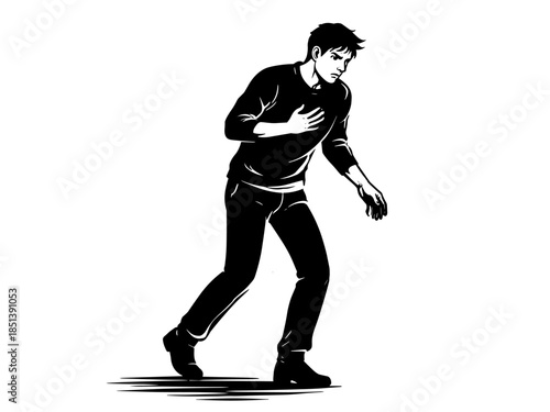 Panic attack silhouette illustration, anxious man chest pain