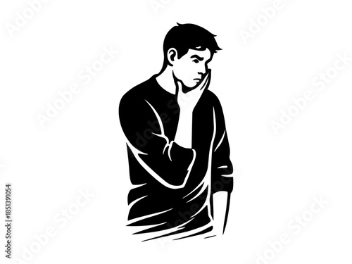 Anxiety silhouette illustration, worried man thinking