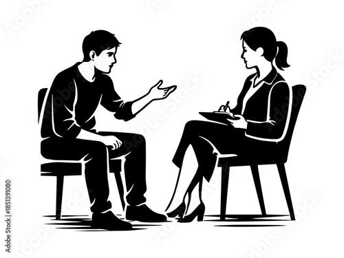 Therapy session silhouette illustration, psychologist counseling