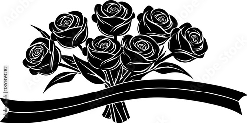 A Black and White Rose Bouquet Perfect for a Minimalist Valentine's Design. Immortalize Timeless Love with Classic Rose Vector Art.
