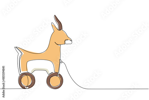 Elegant gazelle wooden wheeled toy created in single line drawing style, representing a graceful animal design concept with minimalist art perfect for playful and creative projects.