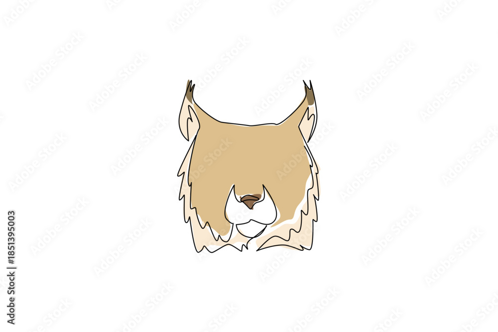 Obraz premium One line drawing of a lynx face head in bold minimalism, focusing on distinct fur and ears. Nature concept artwork created for International Lynx Day, symbolizing animal pride and wildlife awareness.