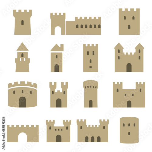 Fortified Legacy: A collection of architectural symbols, showcasing iconic fortresses of the past, representing heritage and history.
