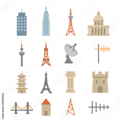 Architectural Marvels Collection: A vibrant collection of iconic architectural illustrations. It shows a diverse array of architectural structures, from skyscrapers to historical landmarks.