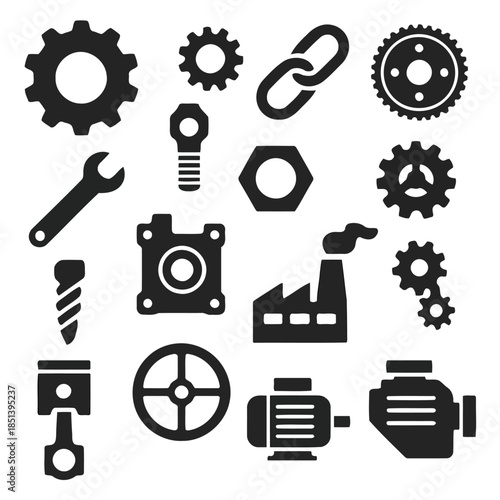 Industrial Precision: A collection of precision engineering components, gears, and machinery symbols, illustrating the intricate workings of industry and manufacturing.