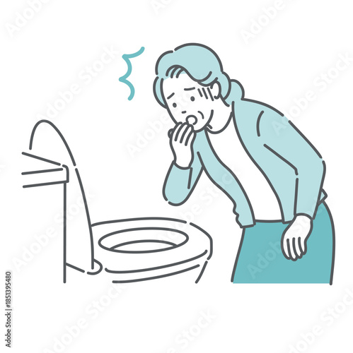 トイレで便を見て驚愕する高齢女性のイラスト（血便・下血・異常発見）