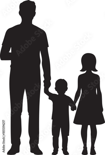 A silhouette of a father son and daughter walking hand in hand representing family bonds and a loving parental connection in