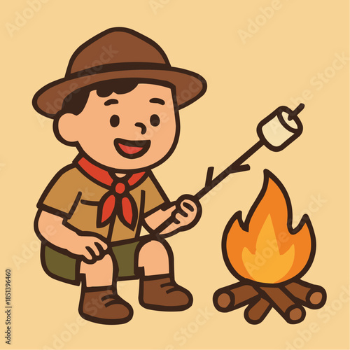 Scout Roasting Marshmallow Flat Icon

