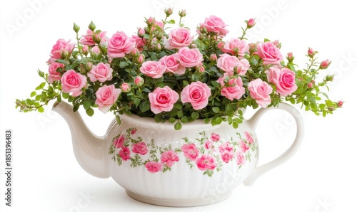Wallpaper Mural Floral arrangement with pink roses in decorative ceramic teapot still life Torontodigital.ca