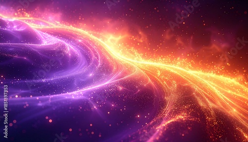 Dynamic Cosmic Energy Swirl An Abstract Depiction of Vibrant Purple and Orange Interstellar Light Streams Colliding in the Depths of Space