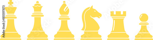 Set of chess vector icons. Black silhouette with chess. King, queen, pawn, horse and rook. Vector 10 Eps.

