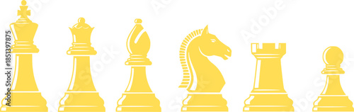 Set of chess vector icons. Black silhouette with chess. King, queen, pawn, horse and rook. Vector 10 Eps.
