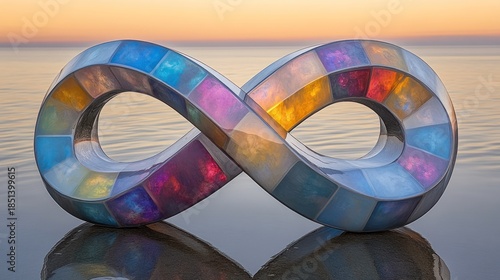 Infinity symbol, colorful mosaic, tranquil scene