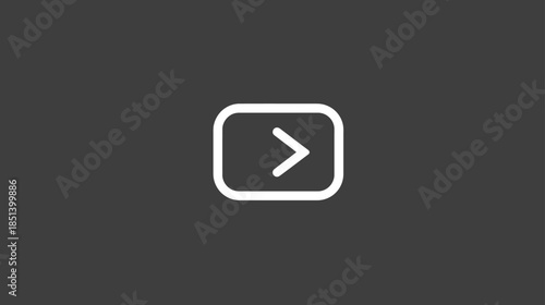 Modern white play button icon for video streaming, multimedia content playback, and digital user interfaces on a dark grey background.