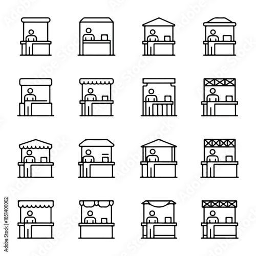 Minimalist Icon Set of Exhibition Booths and Counters