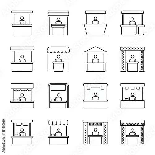 Minimalist Icon Set of Exhibition Booths and Counters