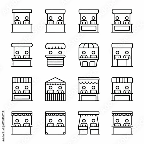 Minimalist Icon Set of Exhibition Booths and Counters