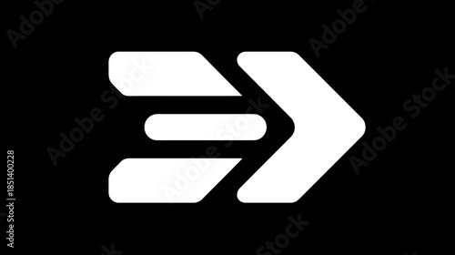 Modern abstract geometric arrow symbol pointing right on black background; digital technology design element icon