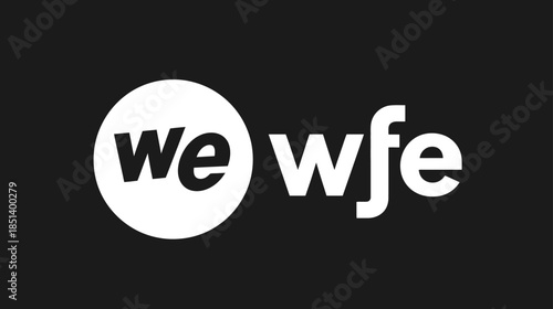 Minimalist white text graphic 'we wfe' with 'we' enclosed in a circular shape on a dark background.