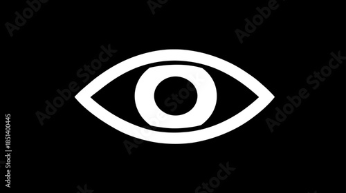 Minimalist White Eye Icon on Black Background Representing Vision, Surveillance, Security, Privacy, and Digital Concepts