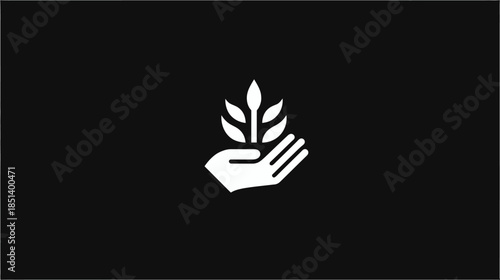 Hand holding a growing plant sprout icon representing nature care, sustainable agriculture, and environmental protection