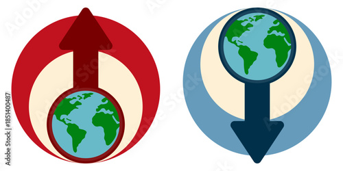 Weather Extremes circle sign between High Temperatures and Low Temperatures, Climate whiplash vector illustration.
