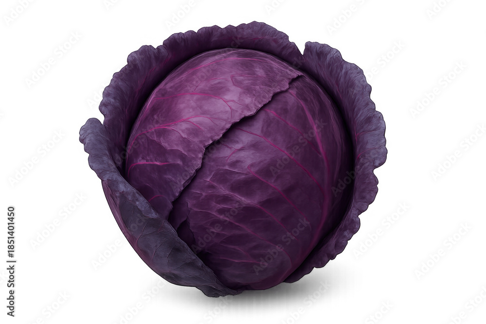 Obraz premium Whole fresh red cabbage showing vibrant purple leaves, a healthy raw vegetable for cooking and diet, isolated on transparent background