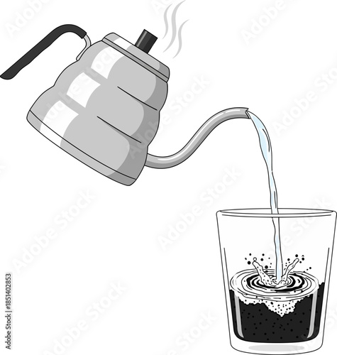 Coffee being poured from a kettle.
