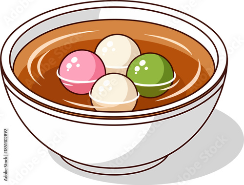 Colorful Dumplings in Sweet Brown Liquid.