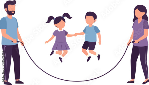 Family Playing Together with Jump Rope.