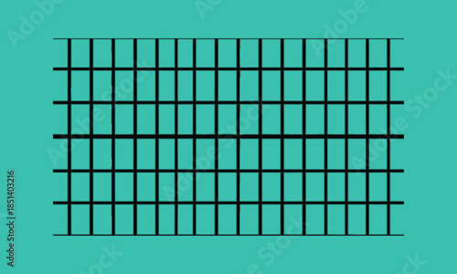 Geometric grid pattern, black lines, teal background, abstract design, visual illusion, optical effect, perception study, minimalist art, modern texture