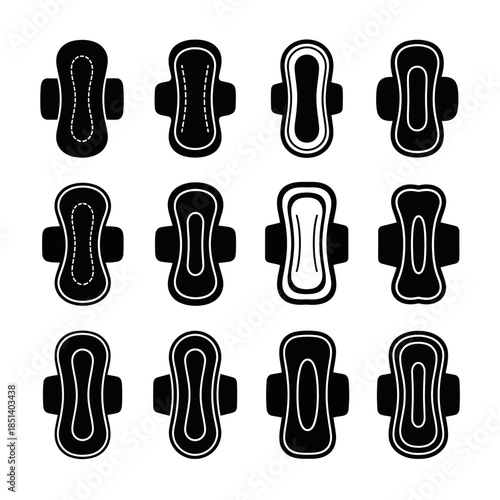 Sanitary Pad and Feminine Care Product Icon Set for Personal Hygiene Interfaces