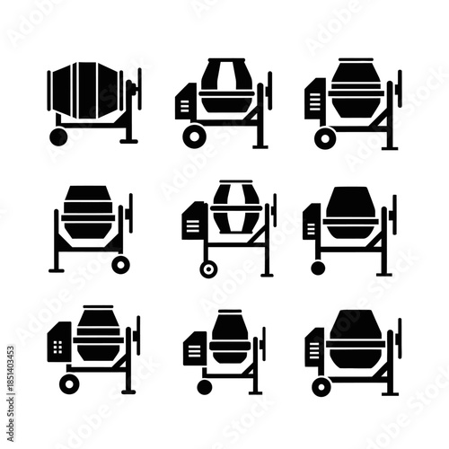 Construction Cement Mixer Truck Icon Set for Industrial Building and Engineering Projects
